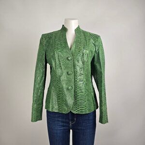 Guillaume Green Snakeskin Leather Jacket Size M Genuine Leather Statement Jacket